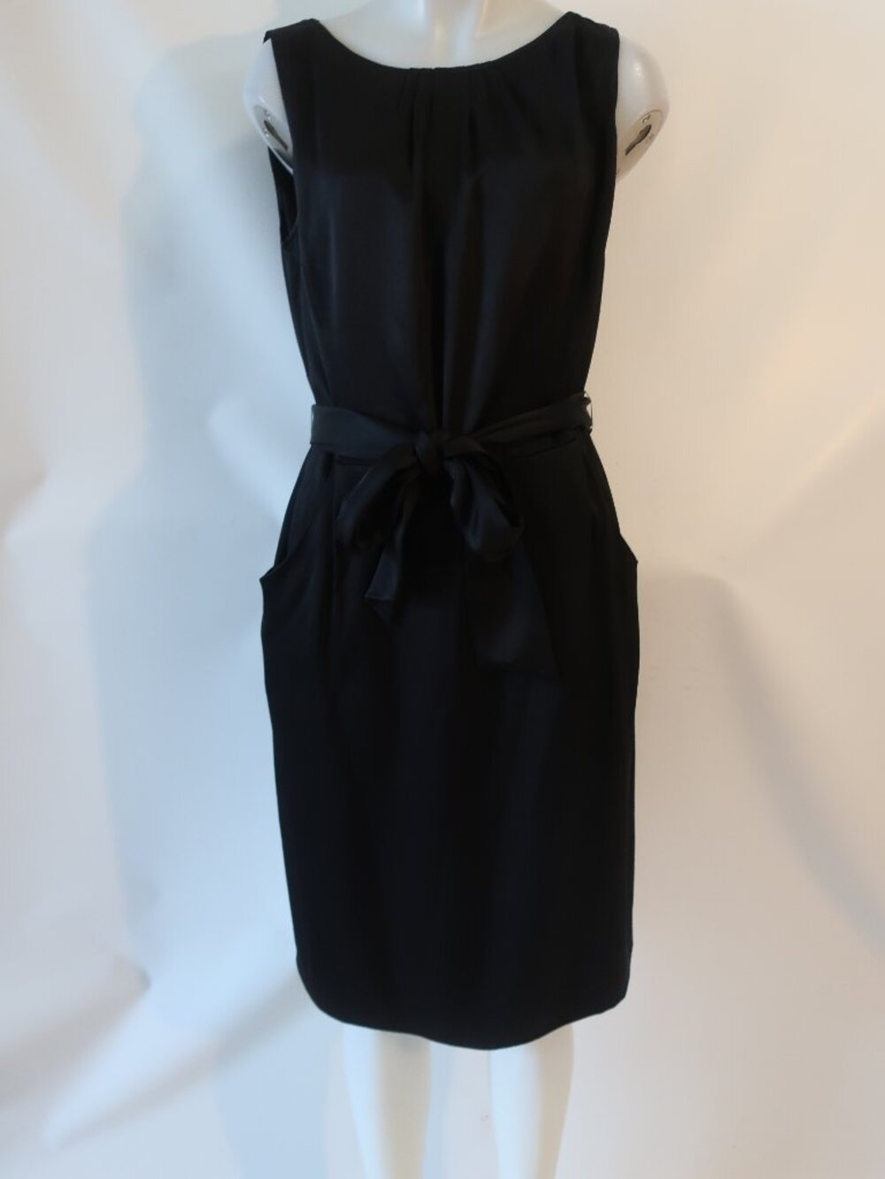 Womens St. John Couture Black Satin Belted Tank Dress 12